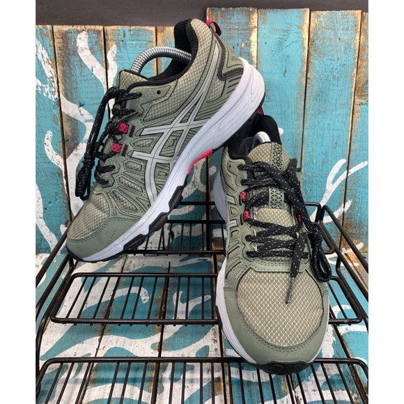 ASICS GEL VENTURE 7 WOMENS SZ 7.5 OLIVE GREEN/PINK RUNNING SHOE 1012A476 - Picture 2 of 10